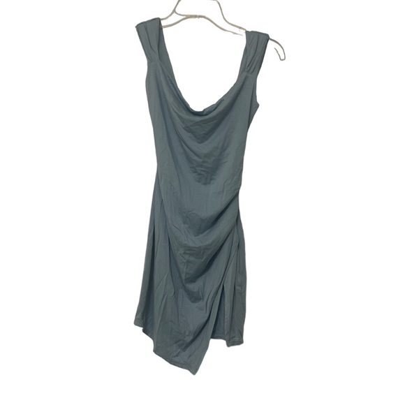 Halara Ruched Backless Tie Back Side Slit Mini Casual Dress Sterling Blue Small - Picture 3 of 5